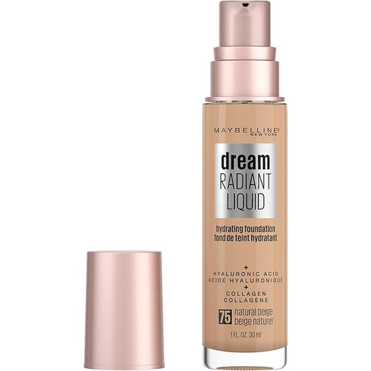 Maybelline Dream Radiant Liquid Medium Coverage Hydrating Makeup, Lightweight Liquid Foundation, Natural Beige, 1 Count-VivaGrace Women