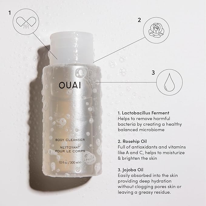 OUAI Body Cleanser, Dean Street - Foaming Body Wash with Jojoba Oil and Rosehip Oil to Hydrate, Nurture, Balance and Soften Skin - Paraben, Phthalate and Sulfate Free Skin Care Products - 10 Oz-VivaGrace Women