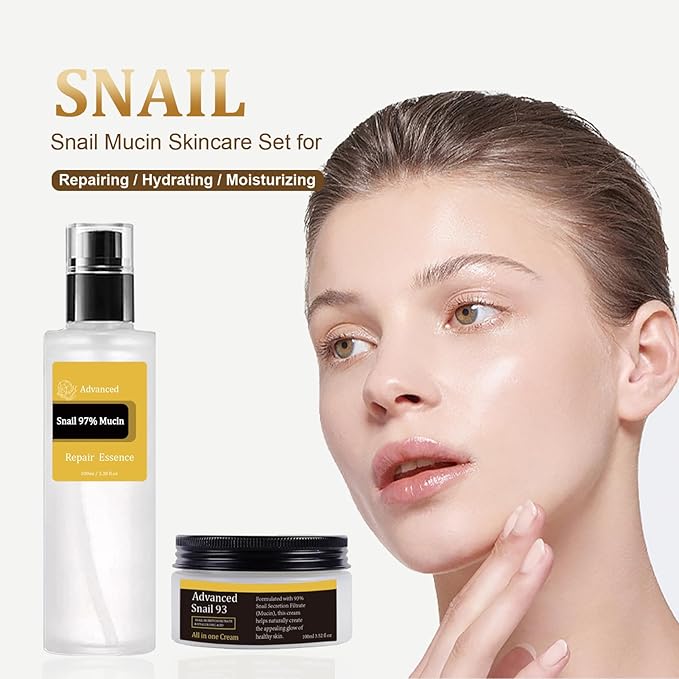 Snail Mucin Power Essence Set 3PCS, Snail Mucin Serum+Snail Mucin Moisturizer+Snail Hydrogel Eye Patch, Korean Skin Care Set for Hydrating, Dark Circles Undereye-VivaGrace Women