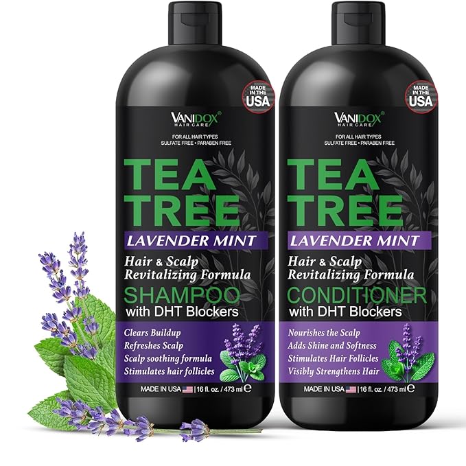 Tea Tree Shampoo and Conditioner Set with Lavender and Mint | DHT Blockers | With 100% Pure Tea Tree Oil for Itchy, Dry Scalp | Sulfate & Paraben Free | For Men & Women | 16 fl oz Each-VivaGrace Women