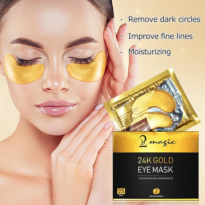 Under Eye Patches 25 Pairs, Golden Eye Mask with Amino Acid & Collagen for Puffy Eyes, Dark Circles,Bags and Wrinkles with Collagen-VivaGrace Women