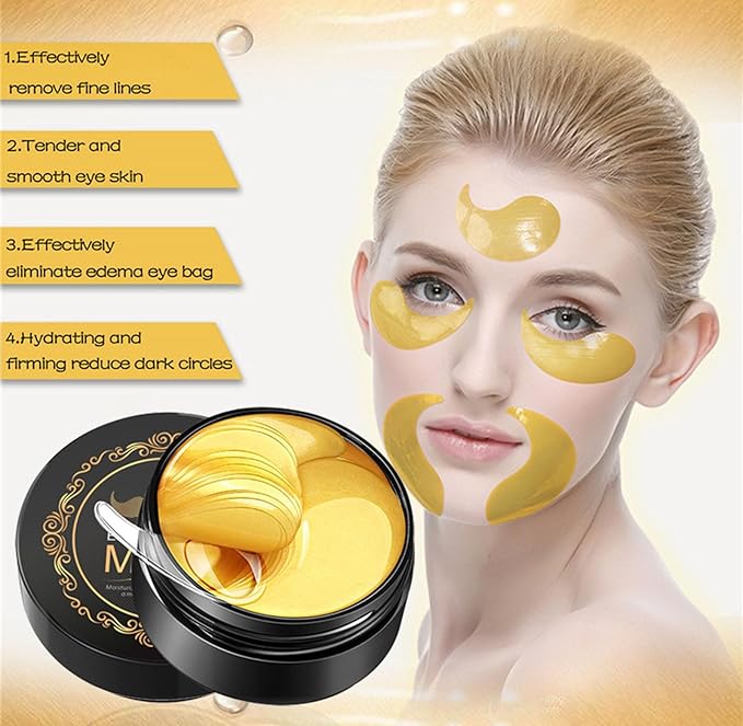 Under Eye Patches, Eye Mask, Eye Patches for Puffy Eyes and Dark Circles Reduce Eye Bags Fine Lines Smooth Wrinkle, Anti-Aging,Hydrating, 24K Gold Eye Skin care Pads with Collagen (60PCS) Black-VivaGrace Women