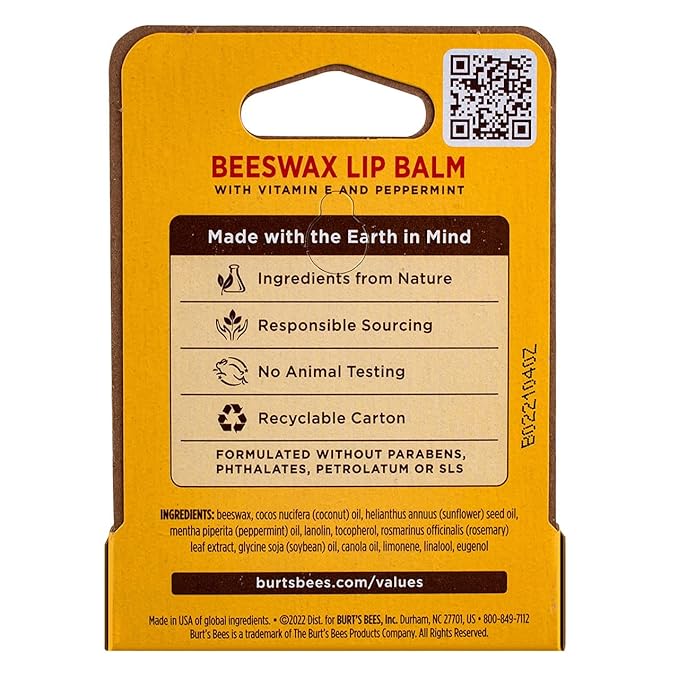 Burt's Bees Beeswax Lip Balm with Vitamin E & Peppermint 0.15 oz (Pack of 5)-VivaGrace Women