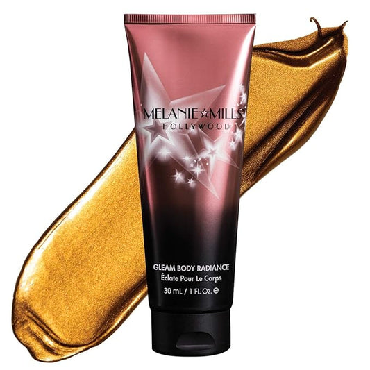 Melanie Mills Hollywood Gleam Body Radiance All In One Makeup, Moisturizer & Glow For Face & Body - Bronze Gold, Mini 1 fl.oz.-VivaGrace Women