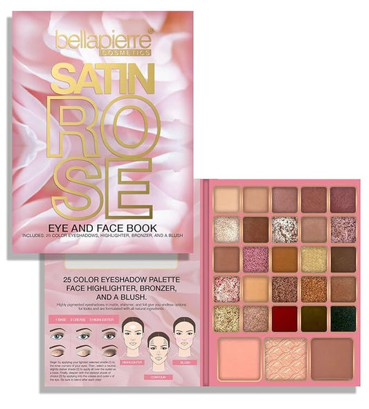 Bellapierre Satin Rose Face & Eye Book Palette | 25 Eyeshadow Shades with Blush, Bronzer, & Highlighter | Non-Toxic & Paraben Free | Vegan & Cruelty-Free-VivaGrace Women
