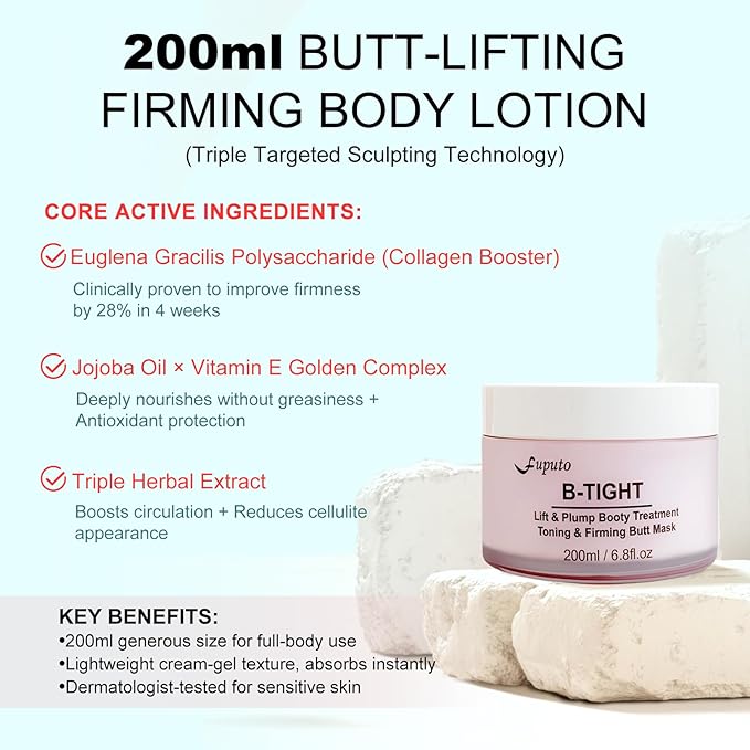 B-TIGHT Body Cream, 200ml Leave-On Booty Enhancing Mask, Firming & Moisturizing Cream, Leave-On Cellulite Mask - Improves Skin Tightness in Buttock Area, Lift sagging skin - 6.76 oz-VivaGrace Women