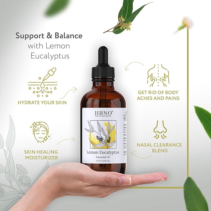 HBNO Lemon Eucalyptus Essential Oil - 4 oz (120ml) - Natural - Perfect for Cleaning, Aromatherapy, DIY, Soap & Diffuser-VivaGrace Women