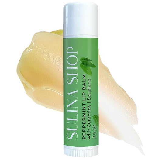 Peppermint Lip Balm with Castor Oil & Vitamin E - Nourishes & Protects Dry Lips, Lip Moisturizer with Ceramide & Squalane, Natural Lip Balm Mint with Deep Hydration for Soft Lips - Lip Repair-VivaGrace Women