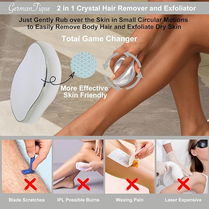 Crystal Hair Eraser,Natural Crystal Hair Remover,Reusable Painless Nano Glass Hair Removal Device Without Shaver,Gentle Crystal Epilator and Exfoliator for Soft Silky Skin(Silver)-VivaGrace Women
