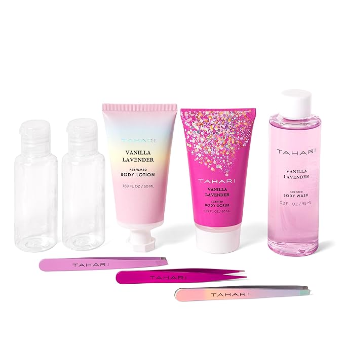Tahari Spa Gift Set for Women, Vanilla Lavender Spa Set, Bath Kit for Women Gift Set Includes Body Lotion, Body Wash, Hand Cream, Lotion Gift Set for Women, Birthday Gifts For Women - (Black)-VivaGrace Women