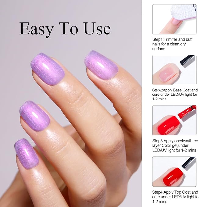 Imtiti Aurora Mermaid Purple Gel Nail Polish, 15ML Chrome Pearl Shimmer Shell Soak Off U V Gel Polish for DIY Nail Art Manicure 1Pcs