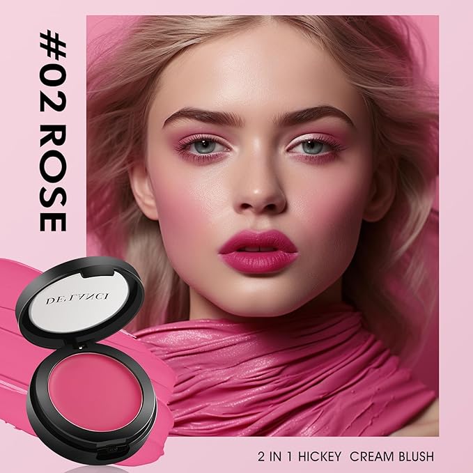 DE'LANCI Soft Cream Blush, Intense Color Pay off Putty Blush for Cheeks, Long Lasting Natural Look Rouge for Dark Skin, Blendable Pinkness Flush Korean Blush with Mirror and Brush,No Greasy (ROSE 02#)-VivaGrace Women