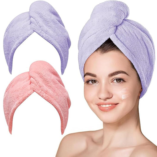 Hicober Microfiber Hair Towel, 2Packs Hair Turbans Wrap for Women Wet Hair, Hair Drying Towels for Curly Hair Anti Frizz(Purple,Pink)-VivaGrace Women