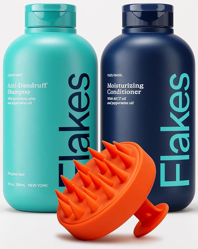 Flakes Anti Dandruff Shampoo and Conditioner Set for Men with Scalp Massager | Dry, Flaky, & Itchy Scalp Shampoo | Sulfate and Paraben Free | Hydrating Shampoo & Moisturizing Conditioner | 9 fl oz-VivaGrace Women