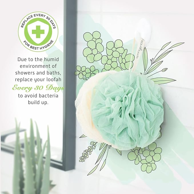 Spongentle Dual Texture Deep Cleansing Loofah Sponge for Radiant Skin, Pack of 4, Bath and Shower, Exfoliating Body Scrubber, Beautiful Colors for Women and Men-VivaGrace Women