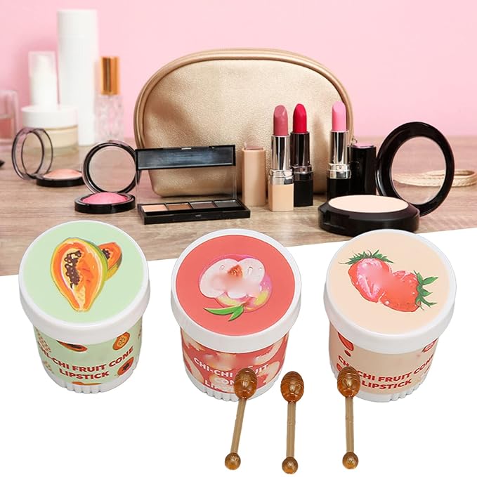 Lip Care Balm, Ice Cream Shape 3 Scent Lip Balm Pot Refreshing for Daily Care-VivaGrace Women