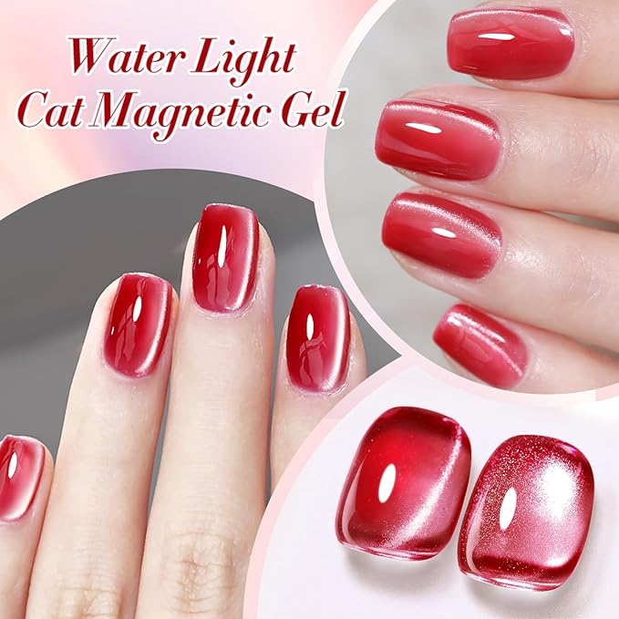 Born Pretty Magnetic Gel Nail Polish Water Light Cat Magnetic Eye Jelly Pink Glass Crystal Gel Polish Glitter Shimmer Auroras Nail Polish LED Nail Art Manicure Kit 6PCS-VivaGrace Women