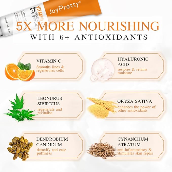 New JoyPretty Vitamin C Brightening Eye Serum,Eye cream,Anti Aging Serum with Vitamin C, Niacinamide and Hyaluronic Acid,Remove for Dark Circles Puffiness Under Eye Bags Fine Line Crow's Feet (3)-VivaGrace Women