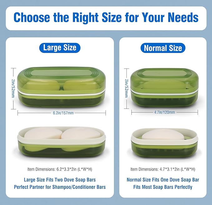 Soap Holder - Portable Travel Soap Case with Draining Layer - Perfect for Bathroom, Gym, Camping, Traveling (Green)-VivaGrace Women