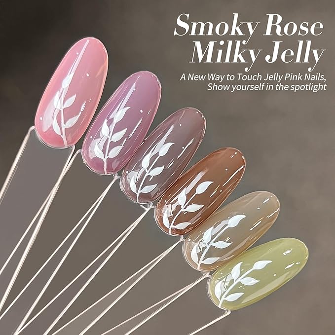 Born Pretty Jelly Gel Nail Polish Milky Jelly Translucent Gel Polish Sheer Red Purple Brown Grey Green Nail Art Varnish Manicure 6PCS-VivaGrace Women