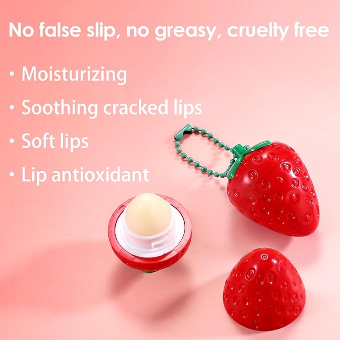 KISSIO Lip Balm,Strawberry Lip Balm,Lip Care with B5 Panthenol,Jojoba Seed Oil and Ceramide,Moisturize and Soothe Chapped Lips,Reduces Lines and Enhances Lip Elasticity,Cruelty Free,0.12 oz(02#)-VivaGrace Women