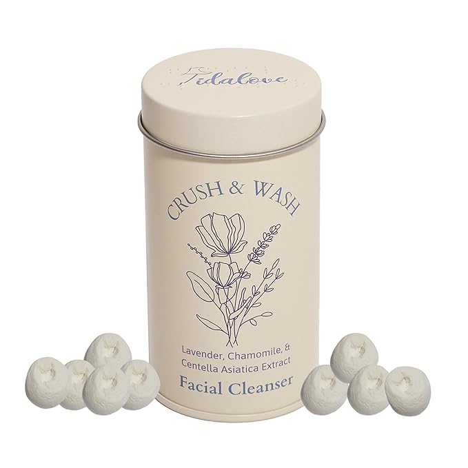 3-in-1 Solid Facial Cleanser, Exfoliator, and Wash-off Mask - Vegan, Cruelty-Free, Plastic-Free, Travel-Friendly, 1 Month Supply (60 Crushable Tablets) in Tin (Calming Beans in Tin)-VivaGrace Women