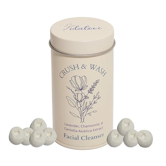 3-in-1 Solid Facial Cleanser, Exfoliator, and Wash-off Mask - Vegan, Cruelty-Free, Plastic-Free, Travel-Friendly, 1 Month Supply (60 Crushable Tablets) in Tin (Calming Beans in Tin)-VivaGrace Women