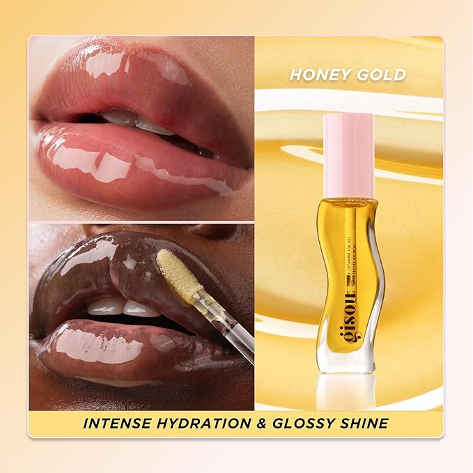 Gisou Honey Infused Hydrating Lip Oil, Nourishing Moisturizer for Dry Lips, High Shine, Smooth Finish, Clear Golden Glow, Fresh Honey Scent, 8ml-VivaGrace Women