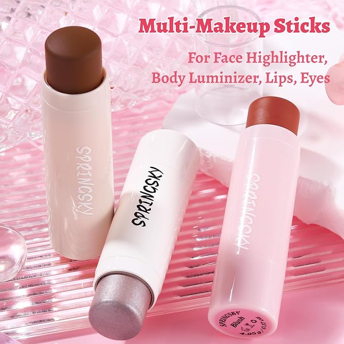 3Pcs Multi-Use Face Makeup Sticks Sets, Blendable Cream Blush Stick For Cheeks Lips, Highlighter Contour Shading Sticks Moisturizer Make Up Sets For Women (02)-VivaGrace Women