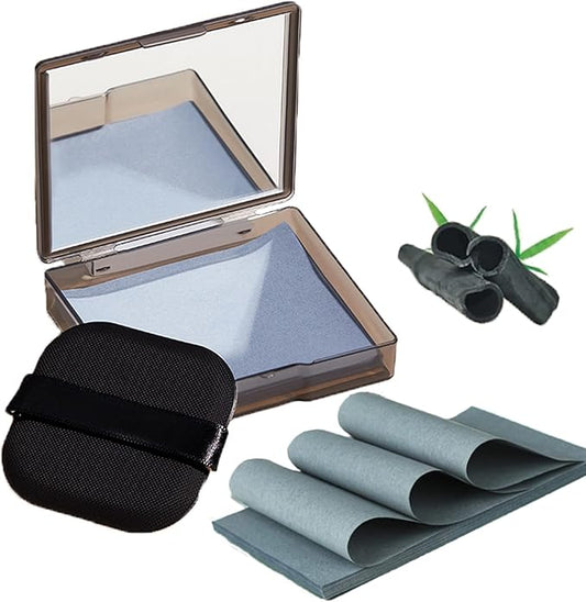 Natural Bamboo Charcoal Facial Oil Blotting Paper,100pcs Oil Blotting Sheets with Portable Mirror & Makeup Puff for Oily Face Skin,Oil Control Film Easy Take Out Handy Friendly Oil Absorbing Tissues-VivaGrace Women