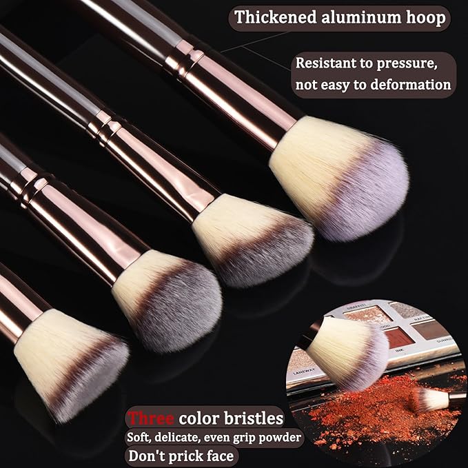 10 Piece Black brown Makeup Brushes and 10 Piece Makeup Sponge – Wooden Handle,with Soft Synthetic Bristles,|Professional Makeup Brushes set for Women & Girls|-VivaGrace Women