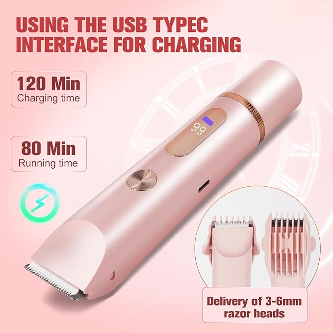 Bikini Trimmer for Women Electric Razors for Women Women's Electric Razor 2 in 1 Shaver Pubic Hair Trimmer Ipx7 Waterproof Wet Dry Use Bikini Shaver for Ladies Pubic, Legs, Face, Underarms (Pink)-VivaGrace Women