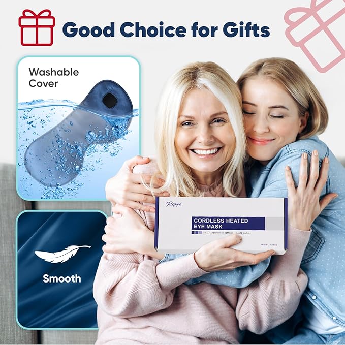 Heated Eye Mask for Dry Eyes, Cordless Warm Eye Compress for Blepharitis, Styes, 1500mAh Large Battery Capacity, Washable Cover, Gifts for Family and Friends (Blue)-VivaGrace Women