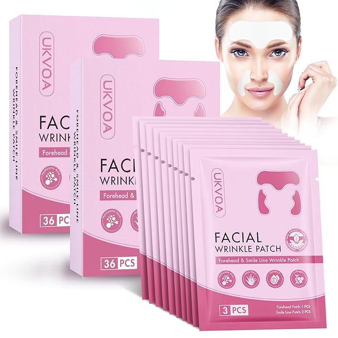 Forehead Wrinkle Patches & Smile Line Patches, Overnight Facial Wrinkle Treatment with Hyaluronic Acid, Aloe, Collagen & Vitamin E to Lift Smile Lines for Women 72pcs-VivaGrace Women