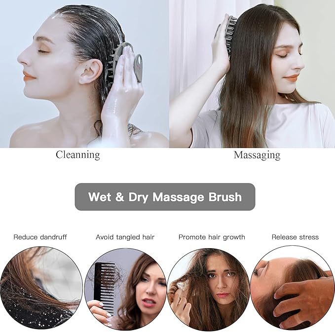 INNERNEED One-Piece Scalp Massager Shampoo Brush, Wet & Dry Scalp Care Head Scrubber Hair Washing, Soft Silicone Bristles, for Hair Growth, Dandruff Removal, Comfortable for All Hair Types (Gray)-VivaGrace Women