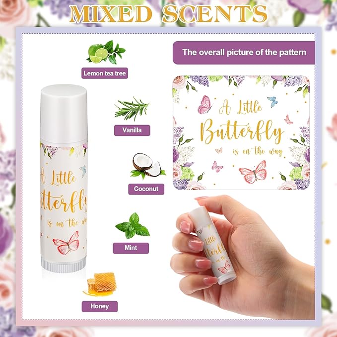 Fumete 50 Pack Butterfly Baby Shower Party Gifts Favors Bulk Lip Balms for Guests Boys Girls Neutral Gender Reveal Favors for Baby Shower Prizes Souvenirs Bags Stuffer Classroom Prizes-VivaGrace Women