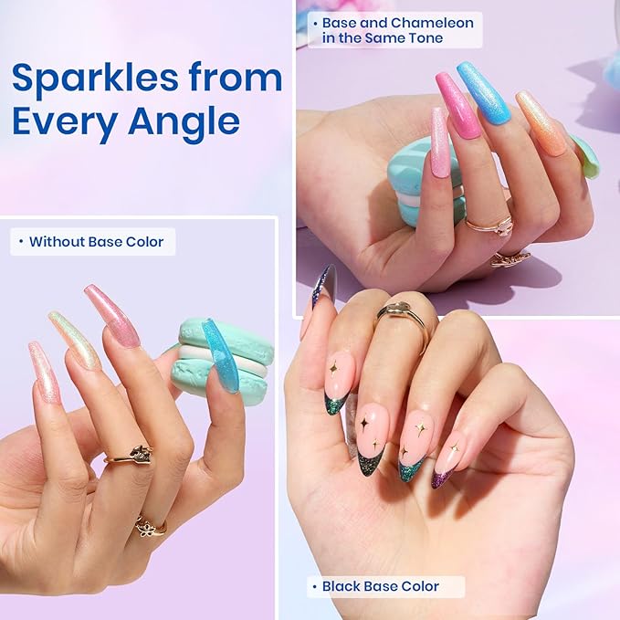 Beetles Glitter Gel Nail Polish Set, Pastel Pink Purple Blue 6 Colors Nebula Halo Chameleon Gel Polish Soak Off Uv Nail Lamp Gifts for Women-VivaGrace Women