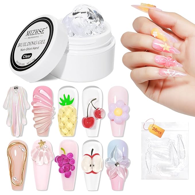 MIZHSE Solid Builder Gel for Nails, Clear Non-Sticky Sculpting Gel, 3D Nail Art Carving Building Modeling Hard Nail Extension Soak Off UV/LED Nail Art Salon Home DIY 15g-VivaGrace Women