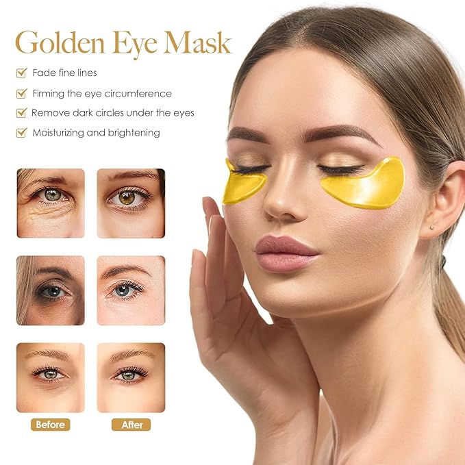 24K GOLD Eye Mask - 60 Pcs Collagen Under Eye Mask,Puffy Eyes and Dark Circles Treatments, Reduce Wrinkles and Fine Lines Undereye (Gold, 1)-VivaGrace Women