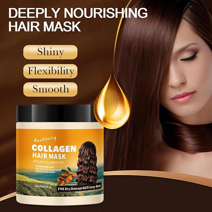 Hair Mask Deep Treatment Conditioner Collagen Protein Argan Oil Biotin Repair For Dry Damaged Frizzy Curly All Hair Types(16.9 Fl Oz/500ml) (collagen)-VivaGrace Women