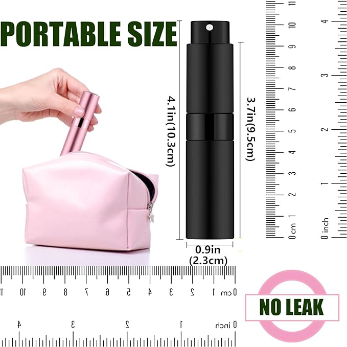 2 PCS/8ml Portable Mini Perfume Atomizer bottles, Empty Refillable Spray Bottle with 3 Types of Refill Tools, Pocket Travel Perfume Sample Bottles(Matte Black)-VivaGrace Women