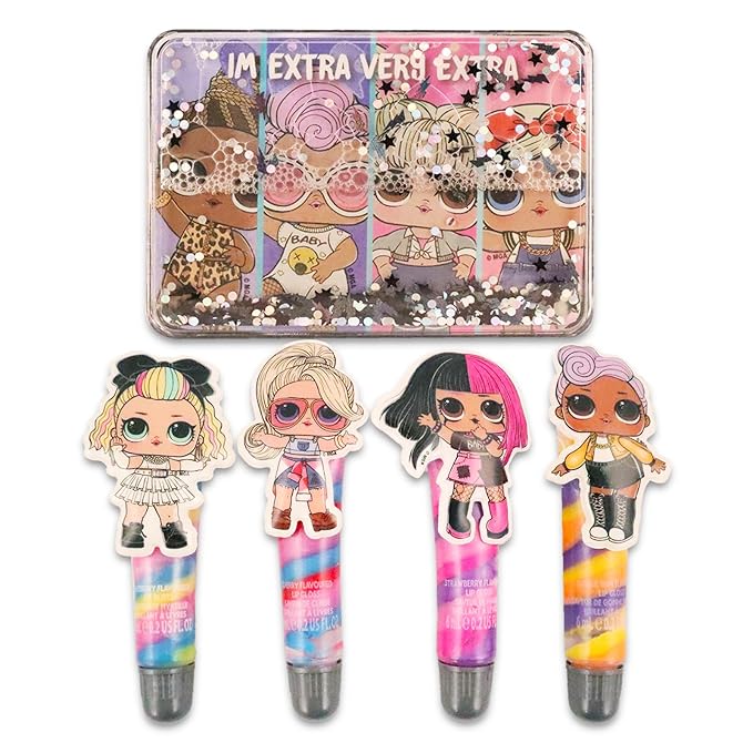 Game Party LOL Surprise Lip Gloss Set - Bundle with 4 LOL Lip Gloss Tubes, a Collectible Cosmetic Case, and More | LOL Doll Lip Gloss-VivaGrace Women