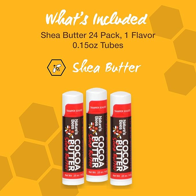 Nature's Bees - Cocoa Butter Lip Balm Moisturizer - Shea Butter Flavor 24 Pack - Hydrating Lip Balm - Made w/Coconut Oil, Beeswax, Vitamin E, Aloe - Made in USA - Beauty & Lip Care - 0.15oz (4.2g)-VivaGrace Women