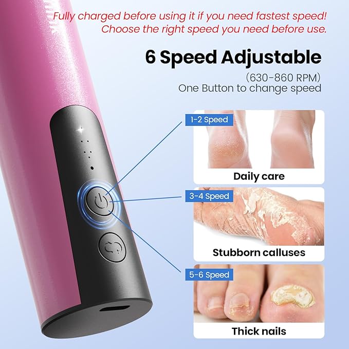 Electric Foot Callus Remover, 2 in 1 | 6 Speed Adjustable Foot File Nail Grinder with Sandpaper Disks, Professional Sander Pedicure Tool for Feet Dead Skin, Self Care Gifts for Women Mom Lover Friends-VivaGrace Women
