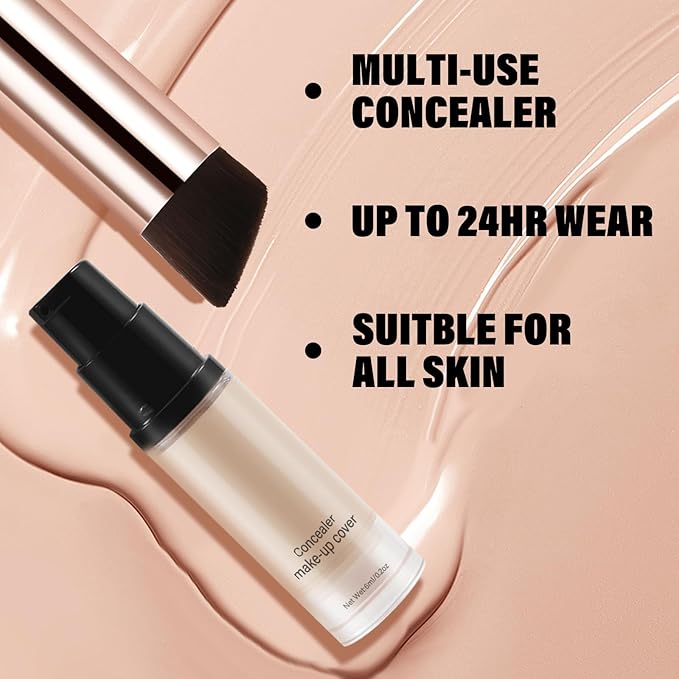 2pcs Liquid Concealer Set with Brush,Full Cover,Concealer Wand with Matte Finish,Corrects，Covers，Long Wear Up to 24hr-VivaGrace Women