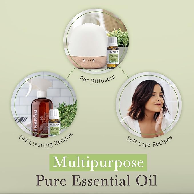 Pranarom USDA Certified Organic Rosemary Cineole Essential Oil (15ml), 100% Pure Undiluted Therapeutic Grade from Tunisia for Aromatherapy, Diffuser, Meditation, Massage, Relaxation-VivaGrace Women