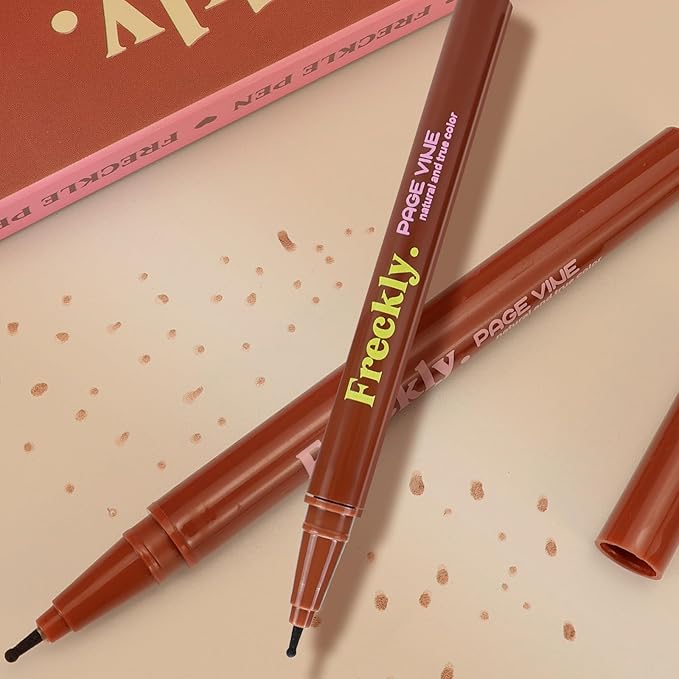 Freckle Pen,2 PCS Faux Freckle Stamp Waterproof,Fake Face Freckles Stain Makeup Long Lasting Quick Dry,Natural Lifelike Soft Dot Freck Pen 2PCS-03 Dark