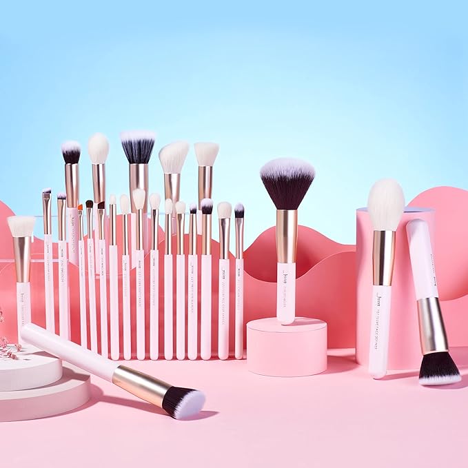 Jessup Makeup Brushes Set Professional, 25PCS Pink Premium Natural Powder Foundation Eyeshadow Blending Concealer Blusher Highlight Labeled Brushes, T290-VivaGrace Women