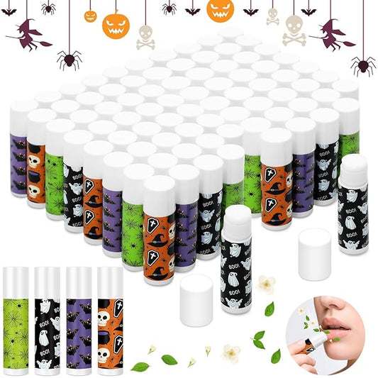 80 Pcs Halloween Lip Balm Ghost Spiderweb Skull Bat Lip Moisturizers for Halloween, 4 Styles-VivaGrace Women