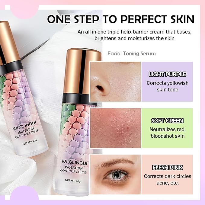 One Step Color Corrector,Tri-Color Color Correcting Facial Serum,Moisturizing Color Changing Foundation,Oil Control Tinted Moisturizer Isolation Cream for Face Makeup Primer Base-VivaGrace Women